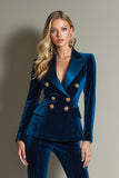 Bleu royal 2 pièces velours pointe revers femmes bal costumes avec manches