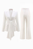 Costume femme blanc 2 pièces à revers cranté avec ceinture