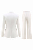 Costume femme blanc 2 pièces à revers cranté avec ceinture