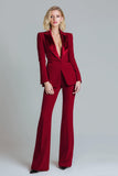 Rouge 2 Pièces Pointe Revers Femmes Costumes de Bal Avec Manches