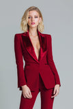 Rouge 2 Pièces Pointe Revers Femmes Costumes de Bal Avec Manches