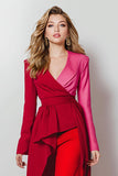 Rouge 2 Pièce Satin Châle Revers Femmes Bal Costumes avec Manches