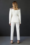 Costume de bal 2 pièces à revers châle blanc scintillant avec boutons