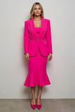 Robe de travail 2 pièces sirène à revers en pointe fuchsia avec ceinture