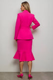 Robe de travail 2 pièces sirène à revers en pointe fuchsia avec ceinture
