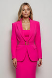 Robe de travail 2 pièces sirène à revers en pointe fuchsia avec ceinture