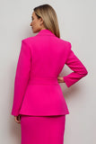 Robe de travail 2 pièces sirène à revers en pointe fuchsia avec ceinture