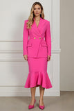 Sirène 2 pièces à revers en pointe Robe décontractée d’affaires fuchsia