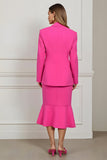 Sirène 2 pièces à revers en pointe Robe décontractée d’affaires fuchsia