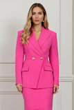 Sirène 2 pièces à revers en pointe Robe décontractée d’affaires fuchsia