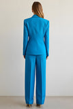 Bleu 2 Pièce Cranté Revers Satin Femmes Bal Costumes