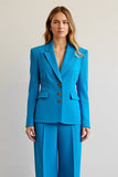Bleu 2 Pièce Cranté Revers Satin Femmes Bal Costumes