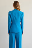 Bleu 2 Pièce Cranté Revers Satin Femmes Bal Costumes