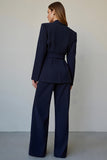 Satin bleu marine 2 pièces à simple boutonnage costumes de bal