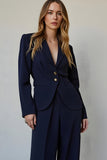 Satin bleu marine 2 pièces à simple boutonnage costumes de bal