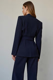 Satin bleu marine 2 pièces à simple boutonnage costumes de bal