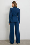 Costumes de travail 2 pièces en satin à double boutonnage bleu foncé