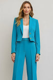 Bleu 2 Pièce Pointe Revers Satin Femmes Costumes de Bal