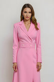 Robe de travail mi-longue moulante rose à revers crantés avec ceinture