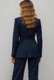 Marine 2 Pièce Satin Cranté Revers Femmes Costumes de Bal