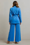 Bleu Cranté Revers 2 Pièces Femmes Bal Costumes avec Ceintures