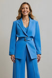 Bleu Cranté Revers 2 Pièces Femmes Bal Costumes avec Ceintures