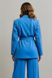 Bleu Cranté Revers 2 Pièces Femmes Bal Costumes avec Ceintures