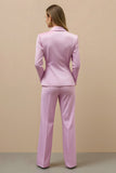 2 pièces en satin rose cranté revers double boutonnage femmes costumes d’affaires