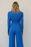 Costumes d’affaires 2 pièces en satin bleu à simple boutonnage avec poches