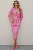 Costume d’affaires midi simple boutonnage crayon satin rose 2 pièces