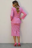 Costume d’affaires midi simple boutonnage crayon satin rose 2 pièces
