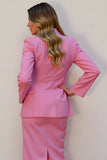 Costume d’affaires midi simple boutonnage crayon satin rose 2 pièces