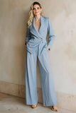 Costumes d’affaires 2 pièces gris bleu à revers crantés avec poches