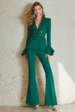 2 Pièce Satin Vert Foncé Double Boutonnage Rufflu Manches Femmes Costumes de Bal