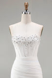 Robe de soirée Courte corset moulante blanche avec perles