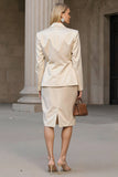 Champagne 2 pièces Peak Lapel Crayon Midi Costumes d’affaires