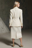 ivoire 2 pièces à revers cranté crayon midi costumes d’affaires