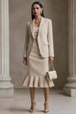 Champagne 2 pièces revers crantés crayon Robe d’affaires midi