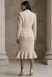 Champagne 2 pièces revers crantés crayon Robe d’affaires midi
