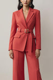 Rouge Cranté Lapvers 2 Pièces Femmes Costumes avec Ceinture