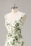 Corset de fleurs vertes Une robe de demoiselle d’honneur en ligne avec volants