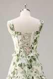 Corset de fleurs vertes Une robe de demoiselle d’honneur en ligne avec volants
