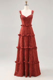 Floral Terracotta Volanté Une Ligne Robe D’invitée De Mariage