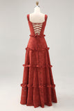 Floral Terracotta Volanté Une Ligne Robe D’invitée De Mariage