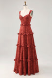 Floral Terracotta Volanté Une Ligne Robe D’invitée De Mariage
