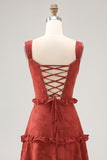 Floral Terracotta Volanté Une Ligne Robe D’invitée De Mariage