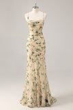 Robe de demoiselle d’honneur sirène de fleur de champagne avec fente
