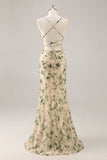 Robe de demoiselle d’honneur sirène de fleur de champagne avec fente