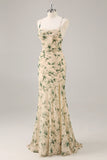 Robe de demoiselle d’honneur sirène de fleur de champagne avec fente
