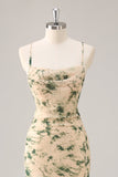Robe de demoiselle d’honneur sirène de fleur de champagne avec fente